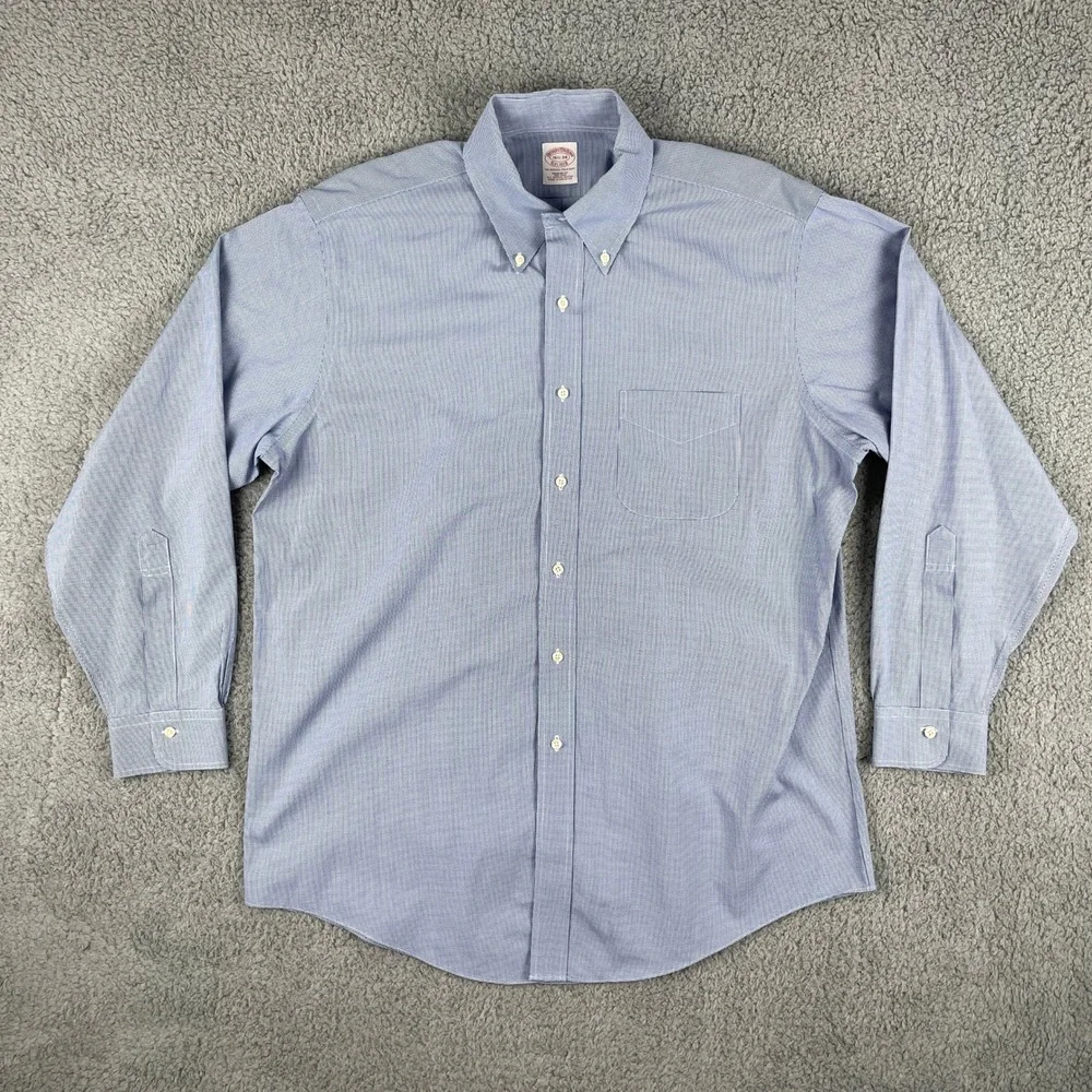 Brooks Brothers Shirt Mens 16.5 Blue Micro Houndstooth Long Sleeve Button‎ Up